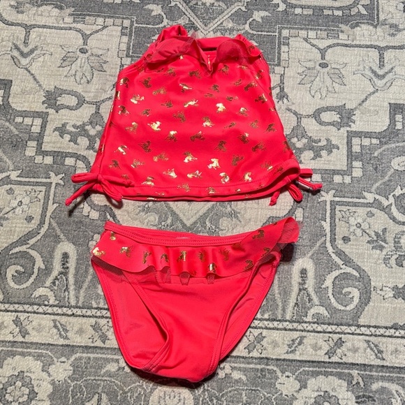 Coral and Gold Swimsuit Set. Baby girl size 12 months - Picture 1 of 4